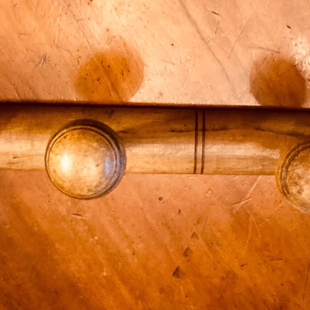Antique French elm wood large,faux bamboo hat rack in tan with black accents